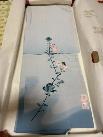스카이블루 꽃무늬 코몬 기모노 겉옷