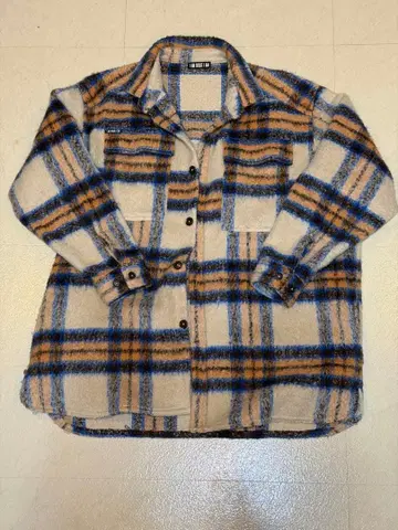 플리스 자켓 베이지 파랑 체크