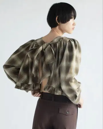 미사용 새상품 leinwande 체크 리본 셔츠