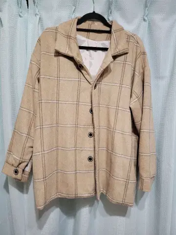 베이지 체크 아우터 자켓 코트