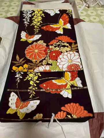 꽃과 나비 자수 후쿠로 오비 후리소데