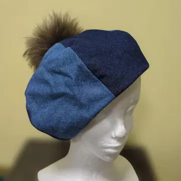 패치워크 디자인 퍼 달린 베레모