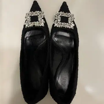 ZARA 비쥬 장식 트위드 3cm 힐 37 사이즈