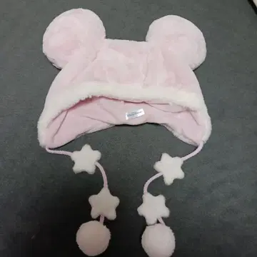 신상 미키 복슬복슬 끈 포함 팬캡 (핑크)