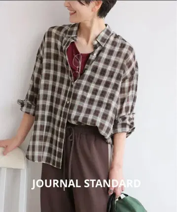 코튼 론 체크 오버 사이즈 셔츠 브라운