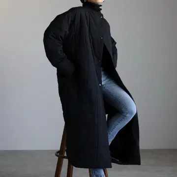 apretro 노카라 퀼팅 코트 롱 블루종