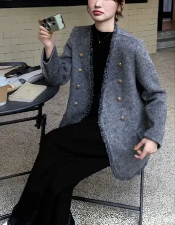 택 포함 새상품 SPICA GLOW V넥 프린지 자켓 코트 그레이