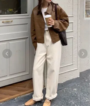 브라운 가죽 오버 사이즈 자켓