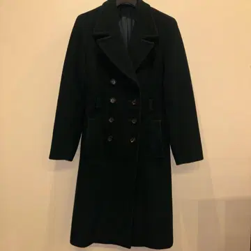 다크 그린 더블 브레스트 롱 코트