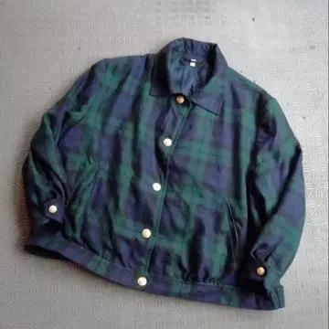 체크 무늬 울 자켓 네이비 x 그린