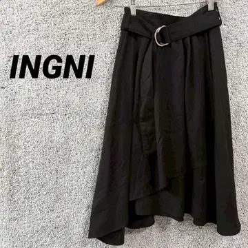 3438 잉그 롱 플레어 스커트 블랙 랩 스커트풍 벨트