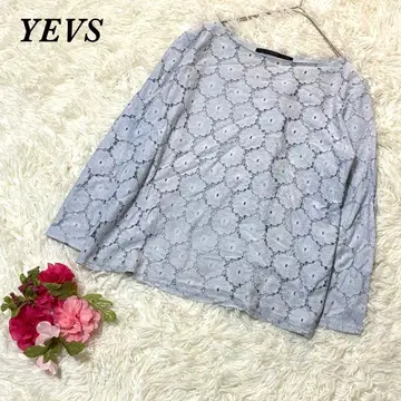 이브스 긴팔 상의 블루 계열 꽃무늬 레이스 캐주얼 세미 포멀 고급