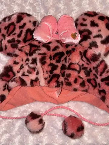 디즈니 미니 팬캡 레오파드 무늬 핑크