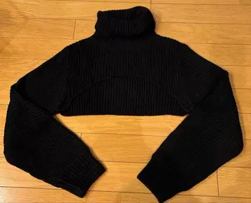 H&M 블랙 리브 하이넥 크롭 니트