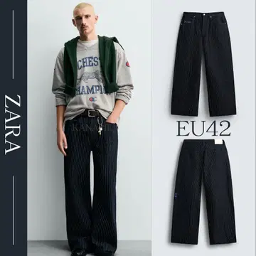 CHAMPION X ZARA 스트라이프 배기 핏 청바지 42