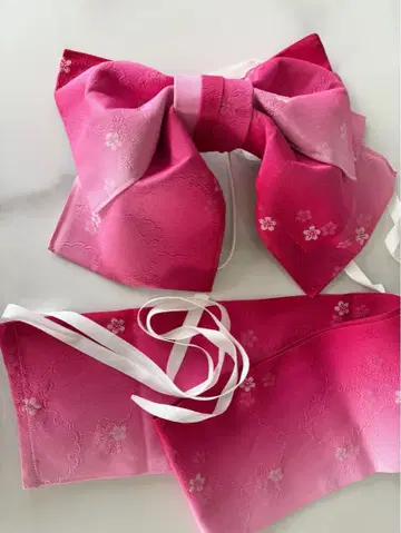 벚꽃 무늬 핑크 로즈 유카타 오비 세트 만들기 오비 원터치