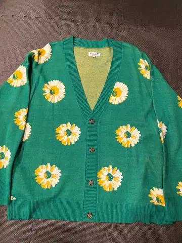 꽃무늬 그린 컬러 니트 가디건