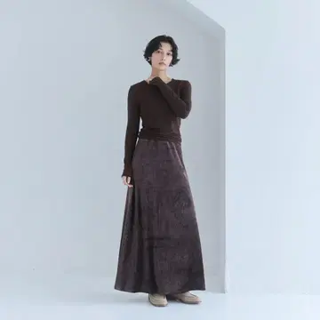 빈티지 벨로아 플레어 스커트 초코