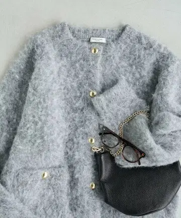 FREAK'S STORE 믹스 샤기 골드 버튼 니트 가디건