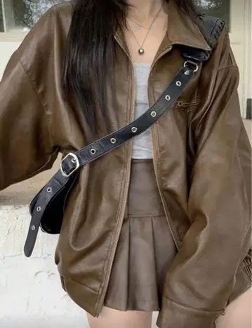 브라운 오버 사이즈 가죽 자켓