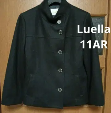 Luella 블랙 울 피코트 노카라 코트 백 벨트 스타일 11AR