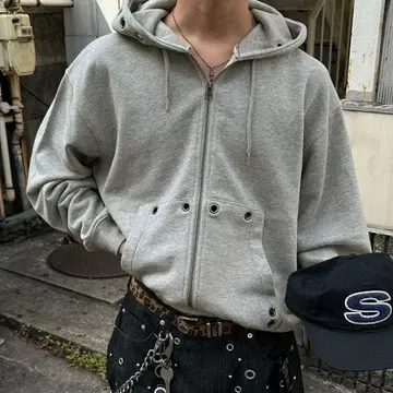 모듬 선 페이드 가공 비둘기 모양 아일렛 지퍼 후디 후드티 그레이