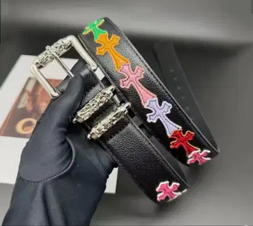 컬러풀 십자가 자수 가죽 벨트 y2k fashion belt