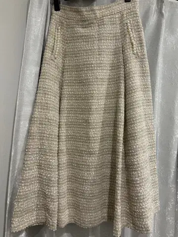 베이지 롱 스커트 M 사이즈 펄 장식
