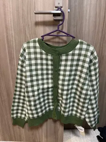 새상품 에카 소포 그린 체크 무늬 가디건