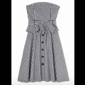 뷔스티에 셋업 원피스 블랙 깅엄 체크 JILL