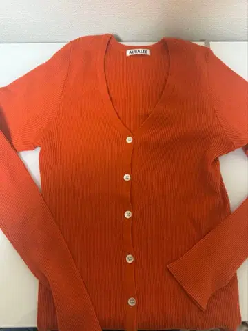 AURALEE 리브 가디건 니트 오렌지