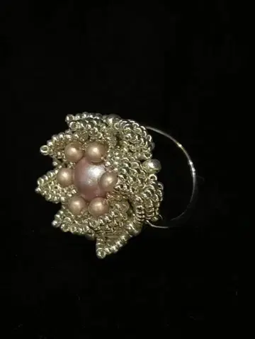 핸드메이드 꽃 모양 반지 핑크 펄 신상