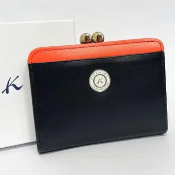 키타무라 가죽 접이식 지갑 가마구치 다크 블루/레드