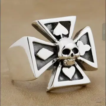 남성용 반지 실버 925 해골 x 크로스 x 4 스페이드 조합 (27호)