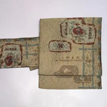 하카타 오리 8촌 나고야 오비 순수 실크 베이지 코프 so226