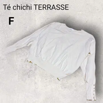 테치치 테라스 긴팔 니트 스웨터 F 아이보리 V넥 펄 버튼