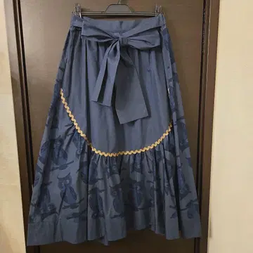 [ 새상품급 ] 올빼미 패턴 블루 플레어 스커트