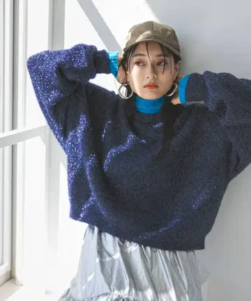 라메 니트탑 네이비 보마르