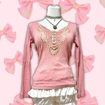 가격 인하 y2k 공주 갸루 발레코어 레이스 핑크 긴팔 니트 스웨터