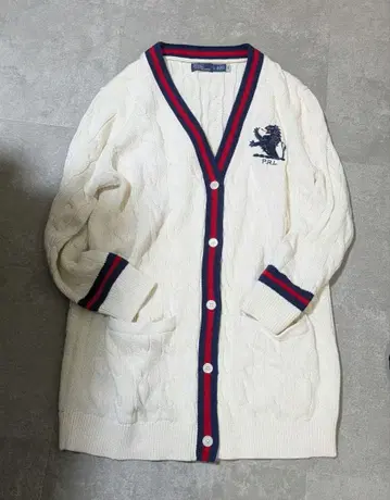 케이블 니트 코튼 크리켓 가디건 빅 자수