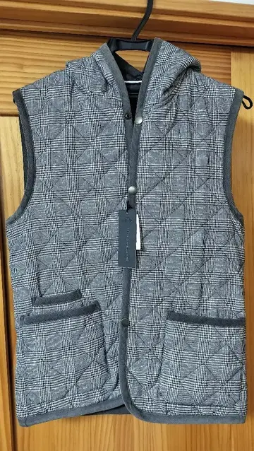 맨즈 멜로즈 후드 부착 글렌체크 베스트