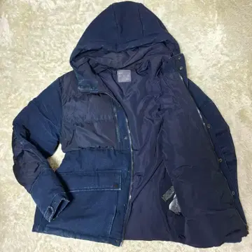 ZARA MAN 네이비 후드 부착 다운 자켓 데님 원단 2XL 상당