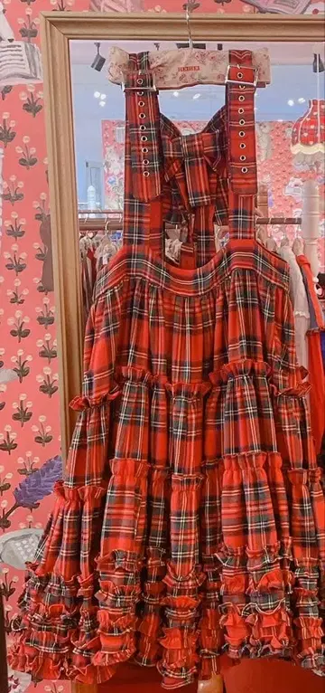 HEIHEI 멜빵 리본 스커트 RED