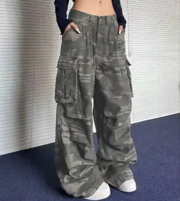 컨디션 최상 WEGO 카모 패턴 와이드 루즈 카고 팬츠