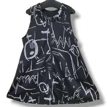 베스트 롱 베스트 블랙 블랙 모드 추상 프린트 A라인 튜닉