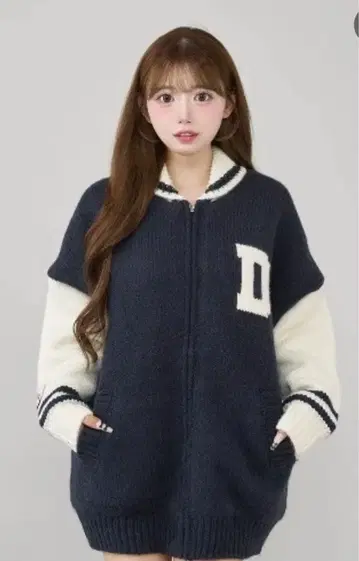 다리치 THE Social CLUB 니트 블루종 네이비