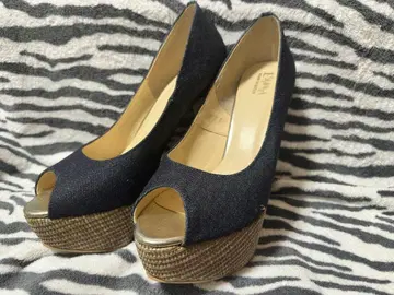 네이비 데님풍 오픈토 하이힐 약 14cm