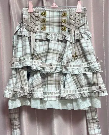 리즈리사 사다리 리본 체크 티어드 치마바지 핑크