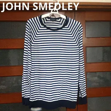 영국제 JOHN SMEDLEY 보더 니트 긴팔 스웨터 네이비 화이트