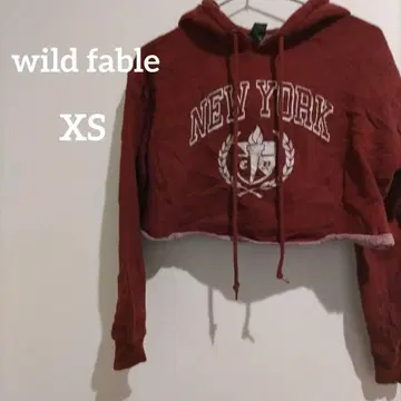wild fable 뉴욕 크롭 긴팔 후드티 와인 XS